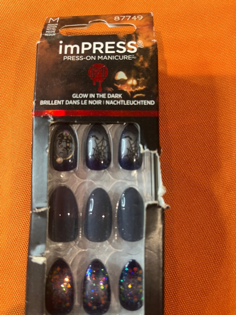 ♥️ imPRESS Women Makeup Press-On Nails - Black & grey  with Glitter - Picture 9 of 12